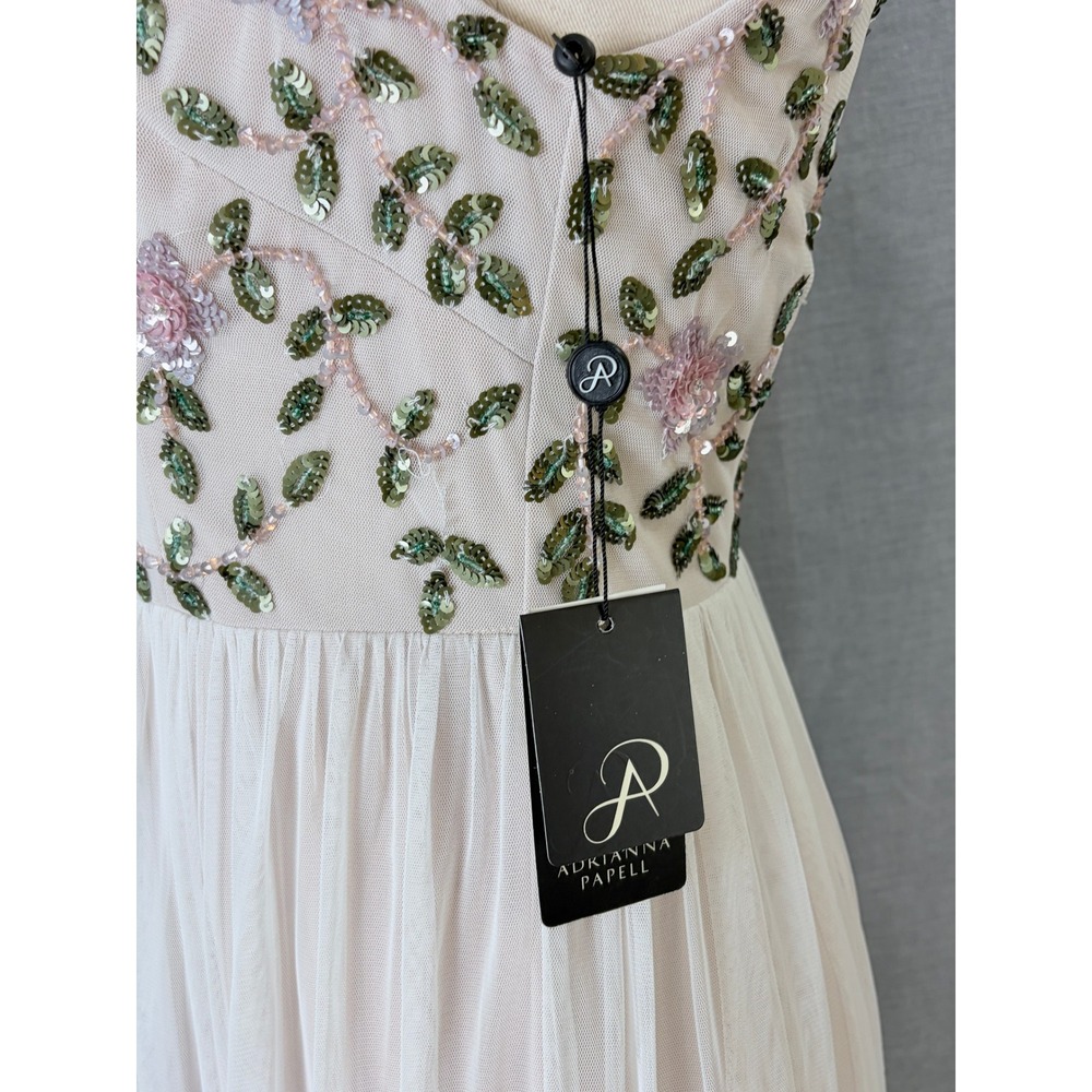 NWT Adrianna Papell Ivory Floral Beaded Sequin Maxi Dress Size 6 Garden Party - Picture 5 of 16